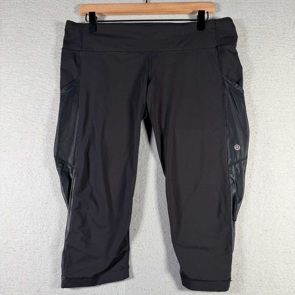 Lululemon Black Cropped Leggings Mesh Pockets Size 12 Athletic Yoga Pants